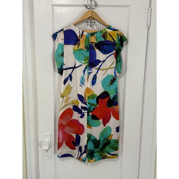 Carlisle Women's Size 6 Silk Dress Colorful Floral Print Lined Zip Cap Sleeve - Picture 15 of 16